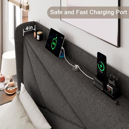 Einhomn Full Size Upholstered Bed Frame with Charging Station