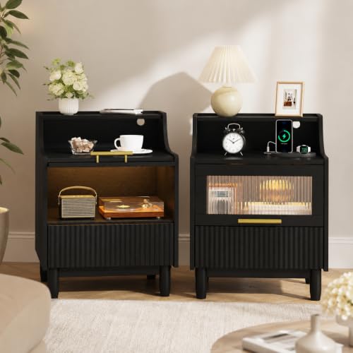 Einhomn Nightstand Set of 2 with Charging Station & LED Light
