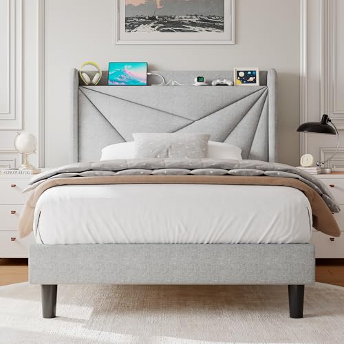 Einhomn Twin Size Upholstered Bed Frame with Charging Station