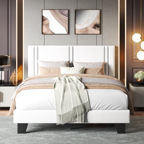 Einhomn Upholstered Queen Size Bed Frame with Velvet Fabric Headboard
